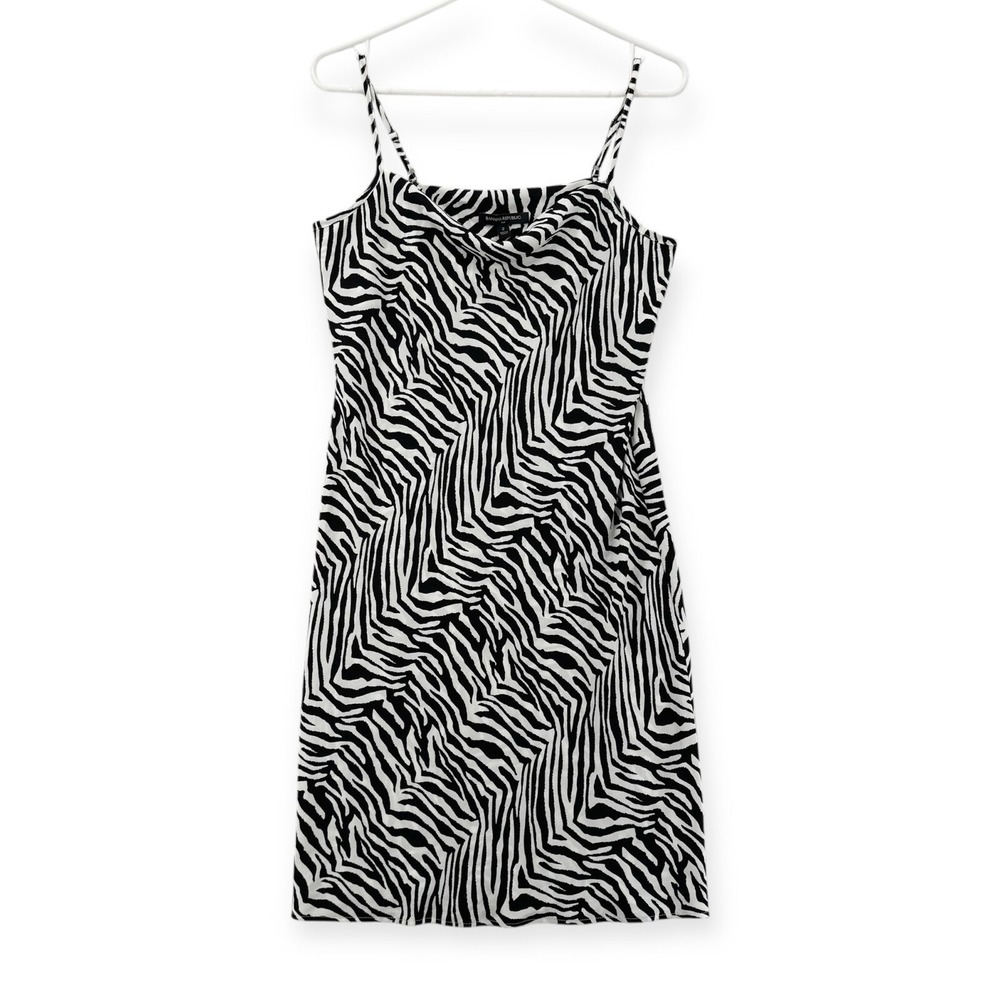 Banana‎ Republic Zebra Print Dress Womens 2 Cowl Neck Spaghetti Strap NWT Black